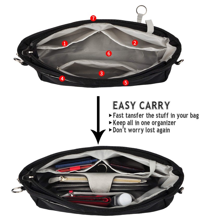 Vercord Expandable Nylon Handbag Purse Organizer Insert Liner Shaper Bag In Bag Black Large - Image 3